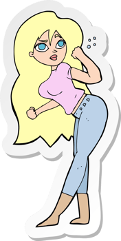 sticker of a cartoon woman raising fist png