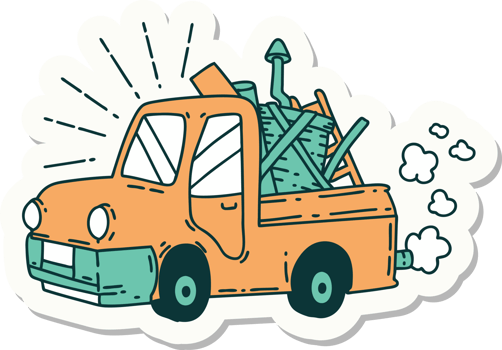 sticker of a tattoo style truck carrying junk png