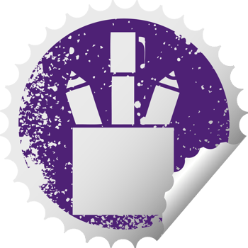 distressed circular peeling sticker symbol of a pencil pot png