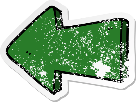 distressed sticker of a cartoon pointing arrow png