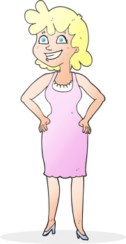 hand drawn cartoon happy woman wearing dress png