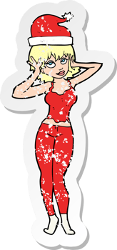 retro distressed sticker of a cartoon woman all ready for christmas png