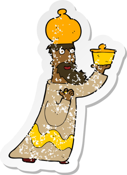 retro distressed sticker of a one of the three wise men png