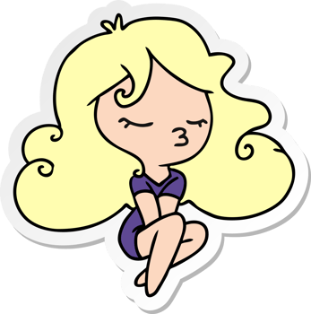 hand drawn sticker cartoon of cute kawaii girl png