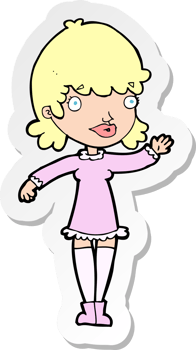 sticker of a cartoon woman waving png