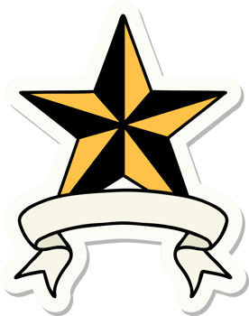 tattoo style sticker with banner of a star png