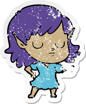 distressed sticker of a cartoon elf girl png