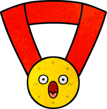 retro grunge texture cartoon of a gold medal png