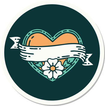 sticker of tattoo in traditional style of a heart and banner with flowers png