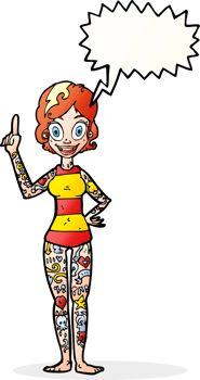 cartoon woman covered in tattoos with speech bubble png