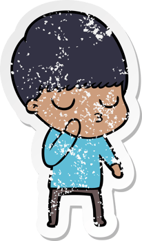 distressed sticker of a cartoon calm boy png
