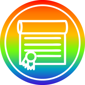 diploma certificate circular icon with rainbow gradient finish png