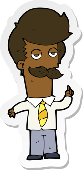sticker of a cartoon mna with mustache explaining png