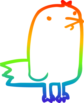 rainbow gradient line drawing of a cartoon bird png
