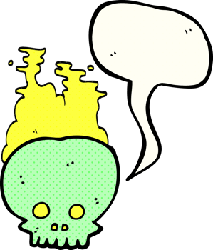 hand drawn comic book speech bubble cartoon steaming skull png