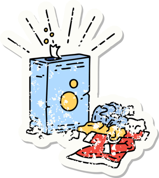 worn old sticker of a tattoo style detergent and pile of clothes png