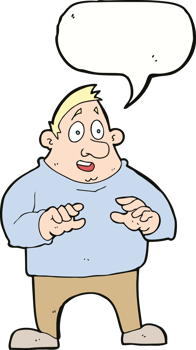 cartoon excited overweight man with speech bubble png