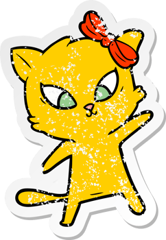 distressed sticker of a cartoon cat png