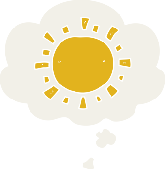cartoon sun with thought bubble in retro style png