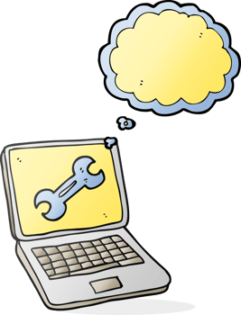 hand drawn thought bubble cartoon laptop computer with fix screen png
