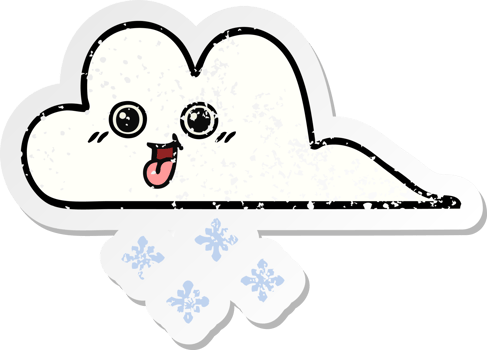 distressed sticker of a cute cartoon snow cloud png