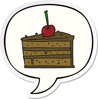 cartoon tasty chocolate cake with speech bubble sticker png