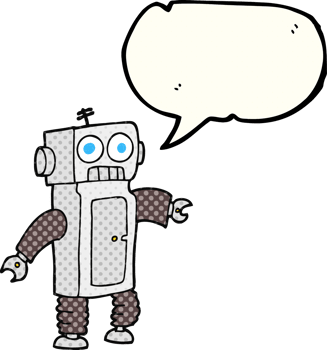 hand drawn comic book speech bubble cartoon robot png