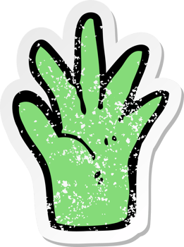 retro distressed sticker of a cartoon green hand symbol png