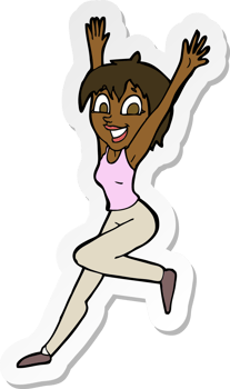 sticker of a cartoon excited woman png