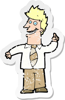 retro distressed sticker of a cartoon man with good idea drawing png