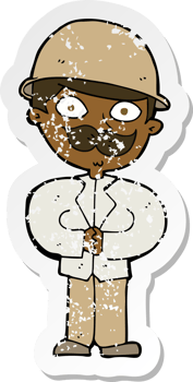retro distressed sticker of a cartoon man in safari hat png