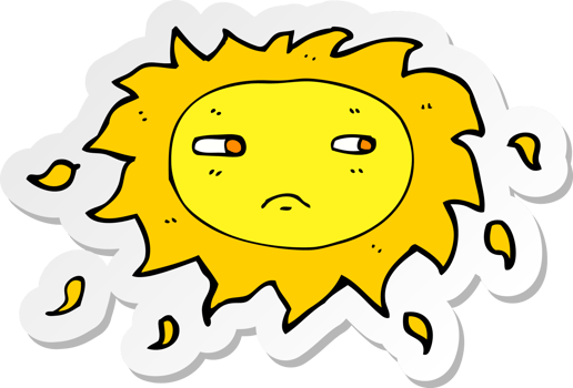 sticker of a cartoon sad sun png
