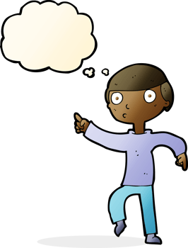 cartoon boy pointing with thought bubble png