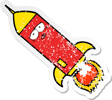 distressed sticker of a cartoon rocket png