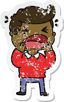 distressed sticker of a cartoon shouting man png