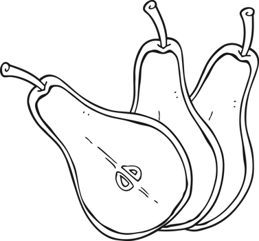 hand drawn black and white cartoon sliced pear png