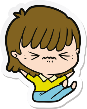 sticker of a annoyed cartoon girl falling over png