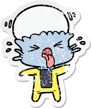 distressed sticker of a weird cartoon alien png