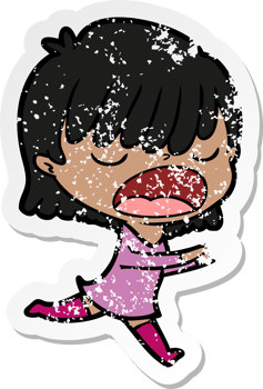 distressed sticker of a cartoon woman talking loudly png