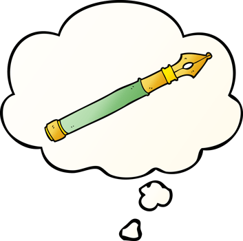 cartoon fountain pen with thought bubble in smooth gradient style png
