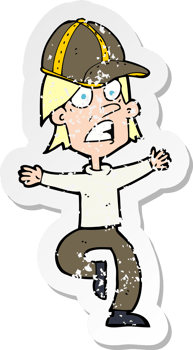 retro distressed sticker of a cartoon scout png