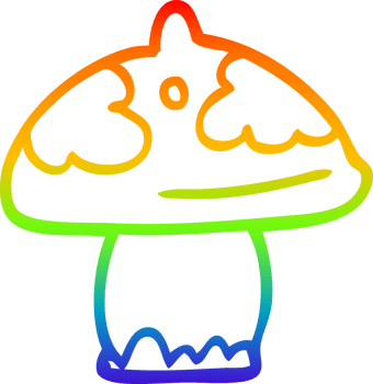 rainbow gradient line drawing of a cartoon mushroom png