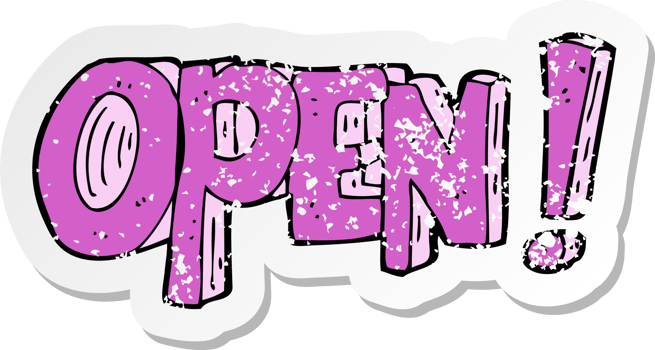 retro distressed sticker of a cartoon open symbol drawing png