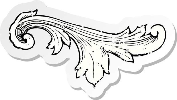 retro distressed sticker of a traditional hand drawn floral swirl png