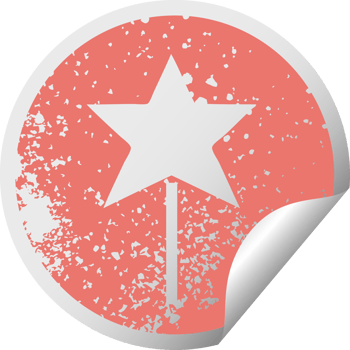 distressed circular peeling sticker symbol of a star wand png