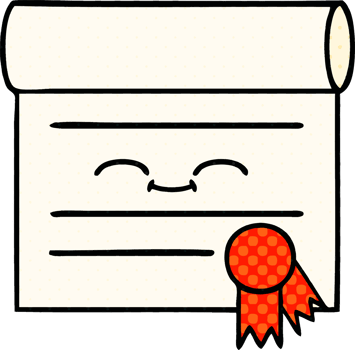 comic book style cartoon of a certificate png