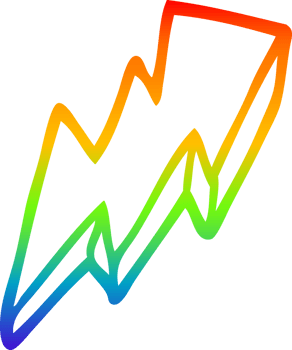 rainbow gradient line drawing of a cartoon lightning bolt symbol png