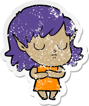 distressed sticker of a cartoon elf girl png