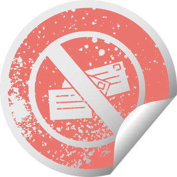 distressed circular peeling sticker symbol of a no post sign png