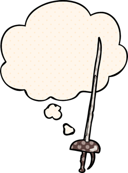 cartoon sword with thought bubble in comic book style png